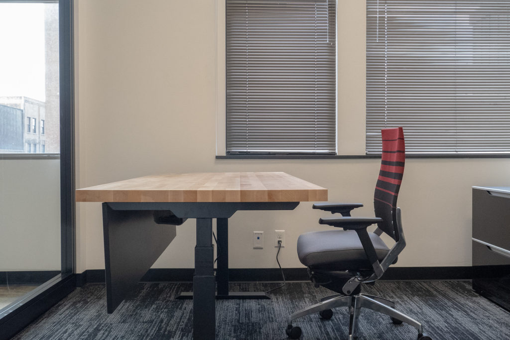 photo of a desk and office chair. 