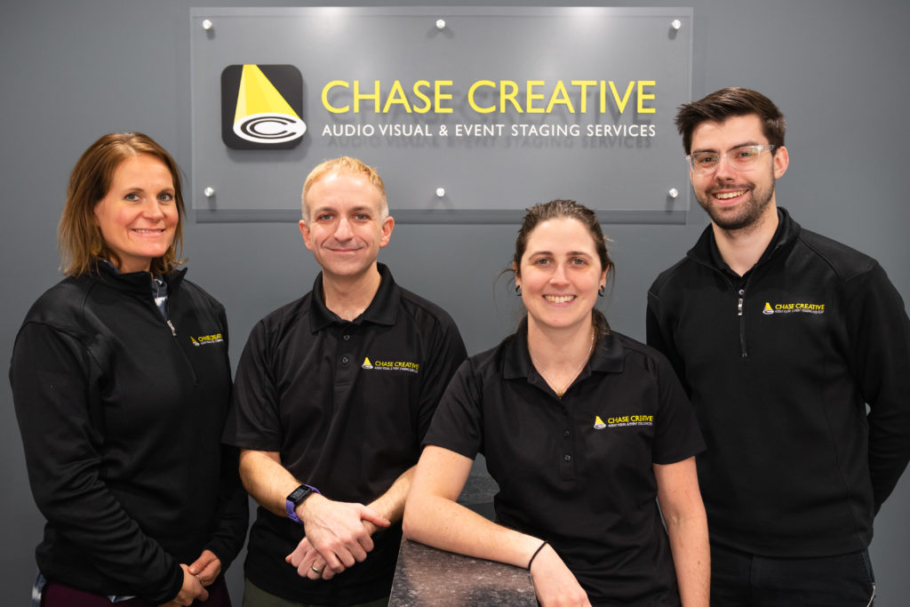 four employees at chase creative promoting their healthy workplace 
