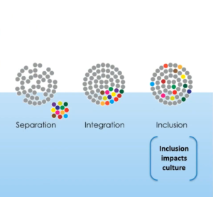 diagram illustrating the process from separation to integration to inclusion